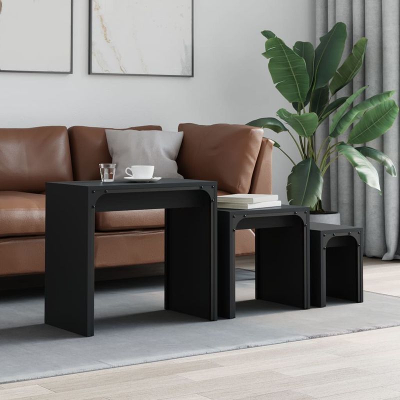 Casa si Gradina - Mobilier - Mese si birouri - Masute de cafea - Mese suprapuse de cafea, 3 buc, negru, lemn prelucrat - Infinity.ro