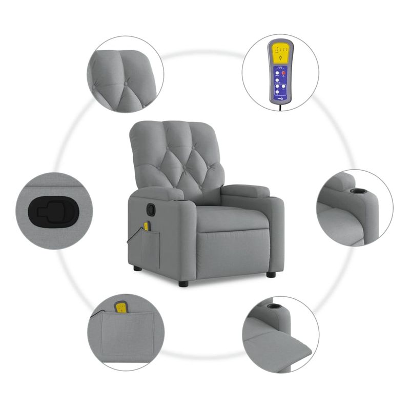 Ingrijire personala si Cosmetice - Sanatate si wellness - Articole wellness - Fotolii de masaj - Fotoliu de masaj rabatabil, gri deschis, textil - Infinity.ro