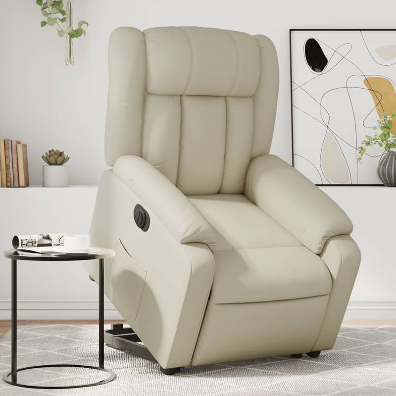 Casa si Gradina - Mobilier - Scaune si fotolii - Fotolii - Fotoliu rabatabil electric cu ridicare, crem, piele ecologica - Infinity.ro