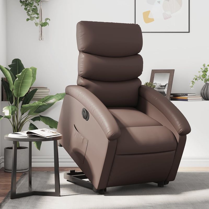 Casa si Gradina - Mobilier - Scaune si fotolii - Fotolii - Fotoliu rabatabil electric cu ridicare, maro, piele ecologica - Infinity.ro