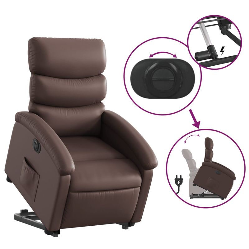 Casa si Gradina - Mobilier - Scaune si fotolii - Fotolii - Fotoliu rabatabil electric cu ridicare, maro, piele ecologica - Infinity.ro