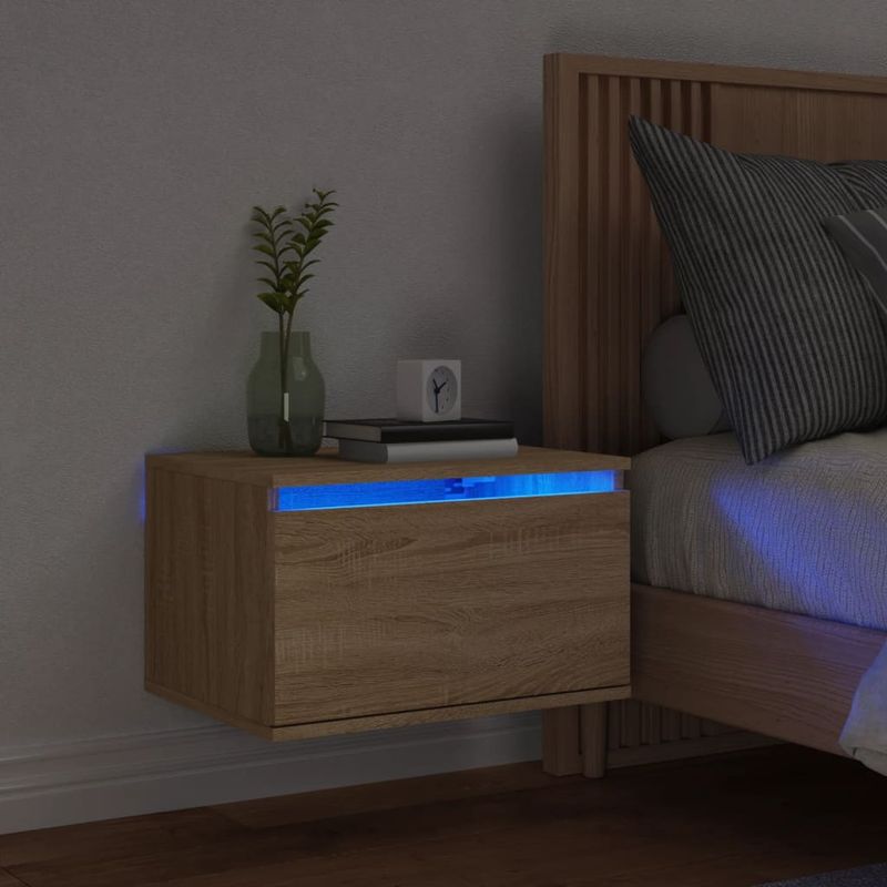 Casa si Gradina - Mobilier - Comode si corpuri - Noptiere - Noptiera montata pe perete cu lumini LED, stejar sonoma - Infinity.ro