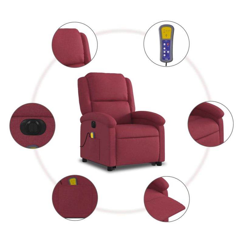 Ingrijire personala si Cosmetice - Sanatate si wellness - Articole wellness - Fotolii de masaj - Fotoliu de masaj electric rabatabil cu ridicare rosu vin textil - Infinity.ro