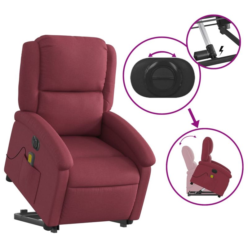 Ingrijire personala si Cosmetice - Sanatate si wellness - Articole wellness - Fotolii de masaj - Fotoliu de masaj electric rabatabil cu ridicare rosu vin textil - Infinity.ro