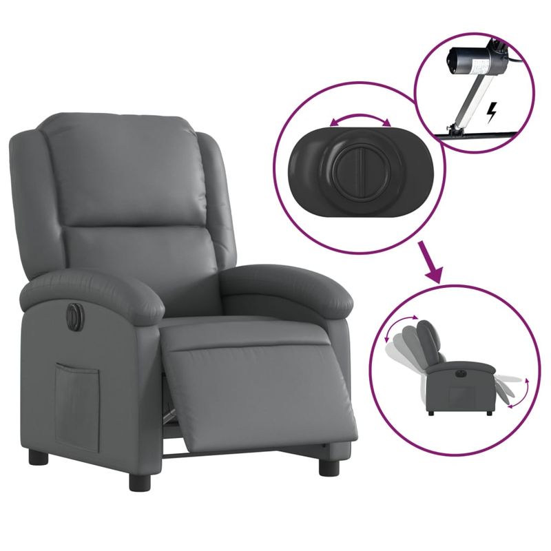 Casa si Gradina - Mobilier - Scaune si fotolii - Fotolii - Fotoliu rabatabil electric, gri, piele ecologica - Infinity.ro