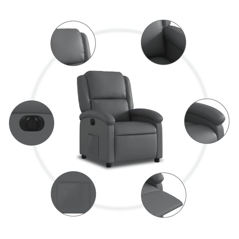 Casa si Gradina - Mobilier - Scaune si fotolii - Fotolii - Fotoliu rabatabil electric, gri, piele ecologica - Infinity.ro