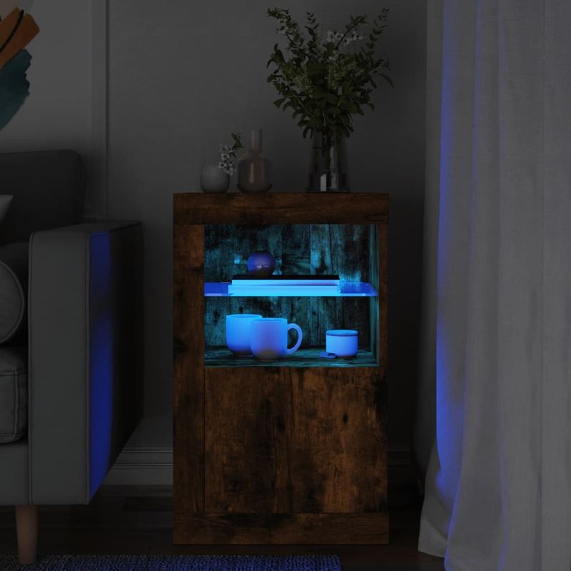 Casa si Gradina - Mobilier - Dulapuri si sifoniere - Dulapuri - Dulap lateral cu lumini LED, stejar fumuriu, lemn prelucrat - Infinity.ro