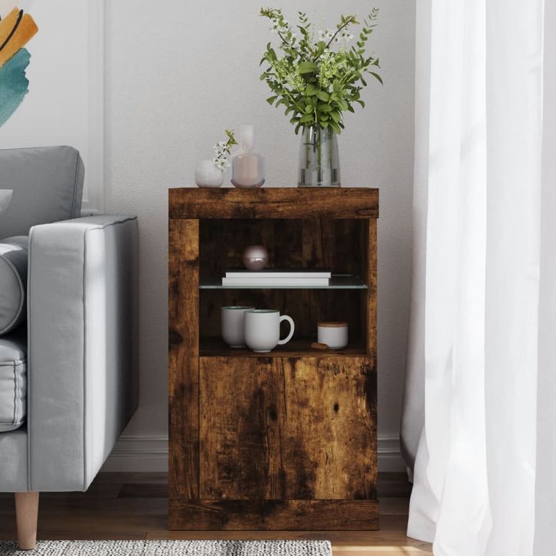 Casa si Gradina - Mobilier - Dulapuri si sifoniere - Dulapuri - Dulap lateral cu lumini LED, stejar fumuriu, lemn prelucrat - Infinity.ro