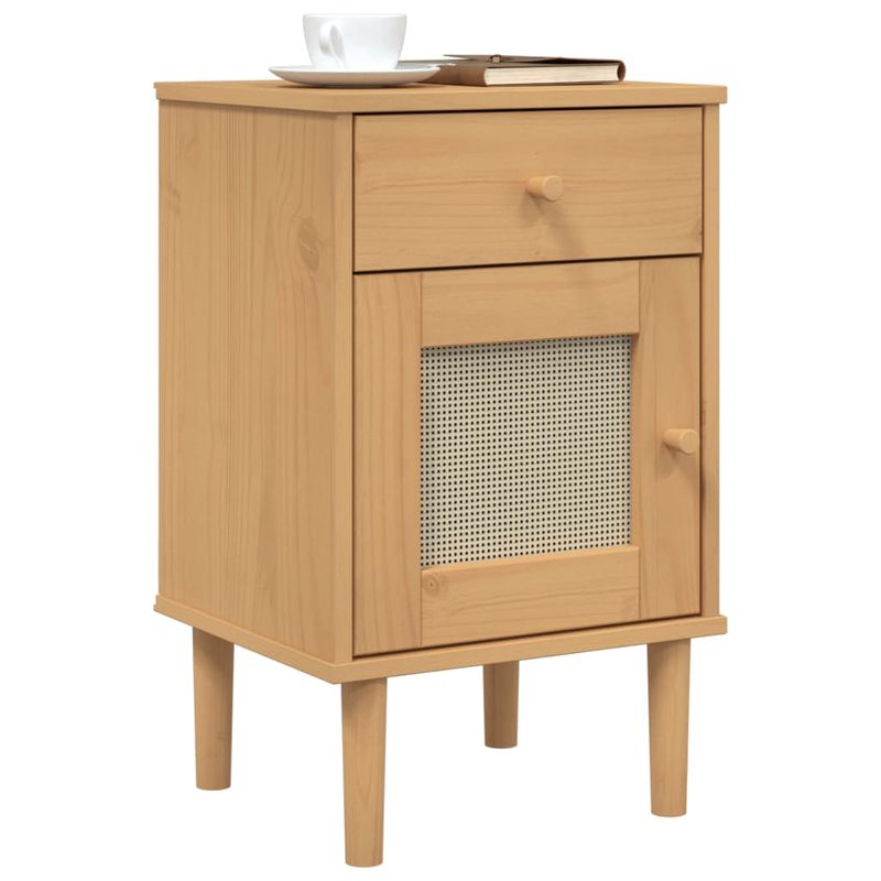 Casa si Gradina - Mobilier - Comode si corpuri - Noptiere - Noptiera SENJA, aspect ratan maro, 40x35x65 cm, lemn masiv pin - Infinity.ro