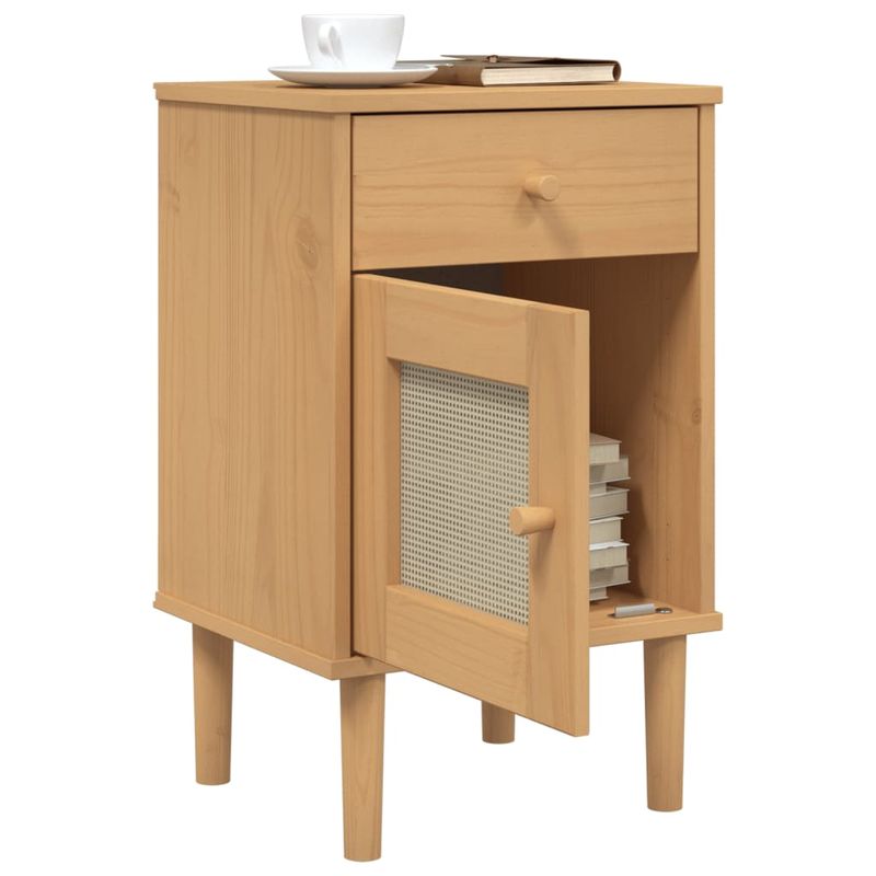 Casa si Gradina - Mobilier - Comode si corpuri - Noptiere - Noptiera SENJA, aspect ratan maro, 40x35x65 cm, lemn masiv pin - Infinity.ro