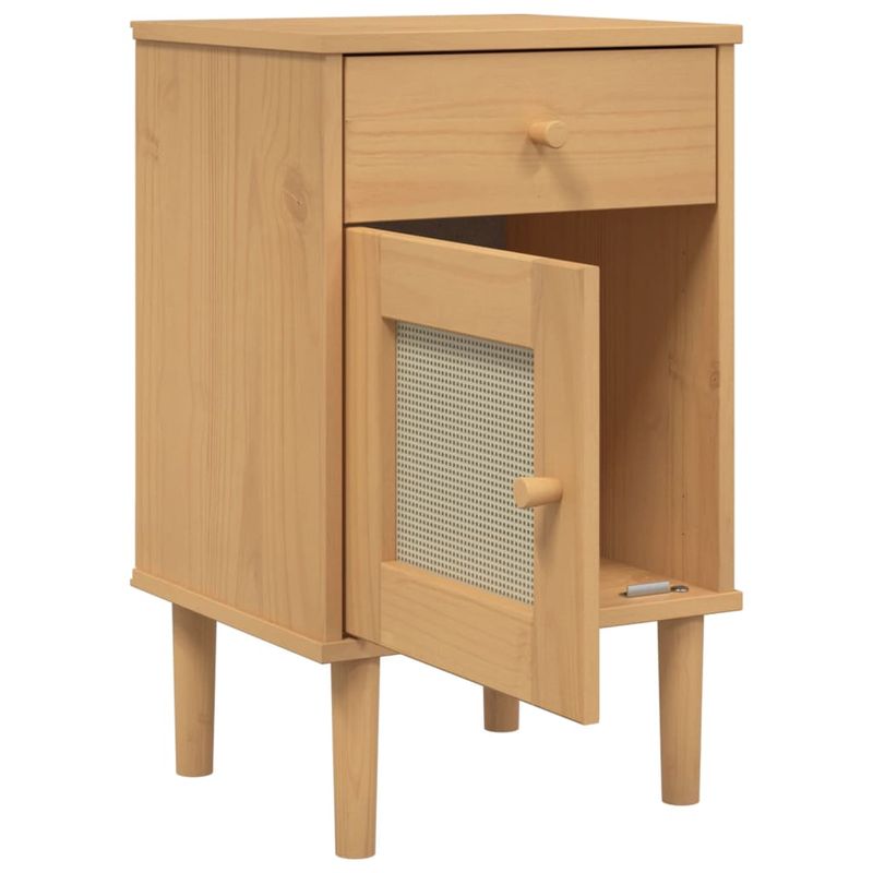 Casa si Gradina - Mobilier - Comode si corpuri - Noptiere - Noptiera SENJA, aspect ratan maro, 40x35x65 cm, lemn masiv pin - Infinity.ro