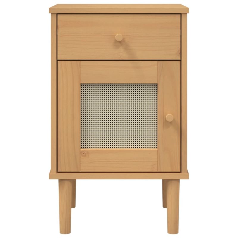 Casa si Gradina - Mobilier - Comode si corpuri - Noptiere - Noptiera SENJA, aspect ratan maro, 40x35x65 cm, lemn masiv pin - Infinity.ro