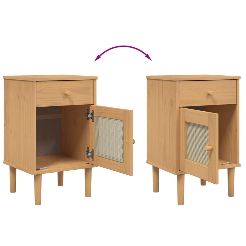 Casa si Gradina - Mobilier - Comode si corpuri - Noptiere - Noptiera SENJA, aspect ratan maro, 40x35x65 cm, lemn masiv pin - Infinity.ro