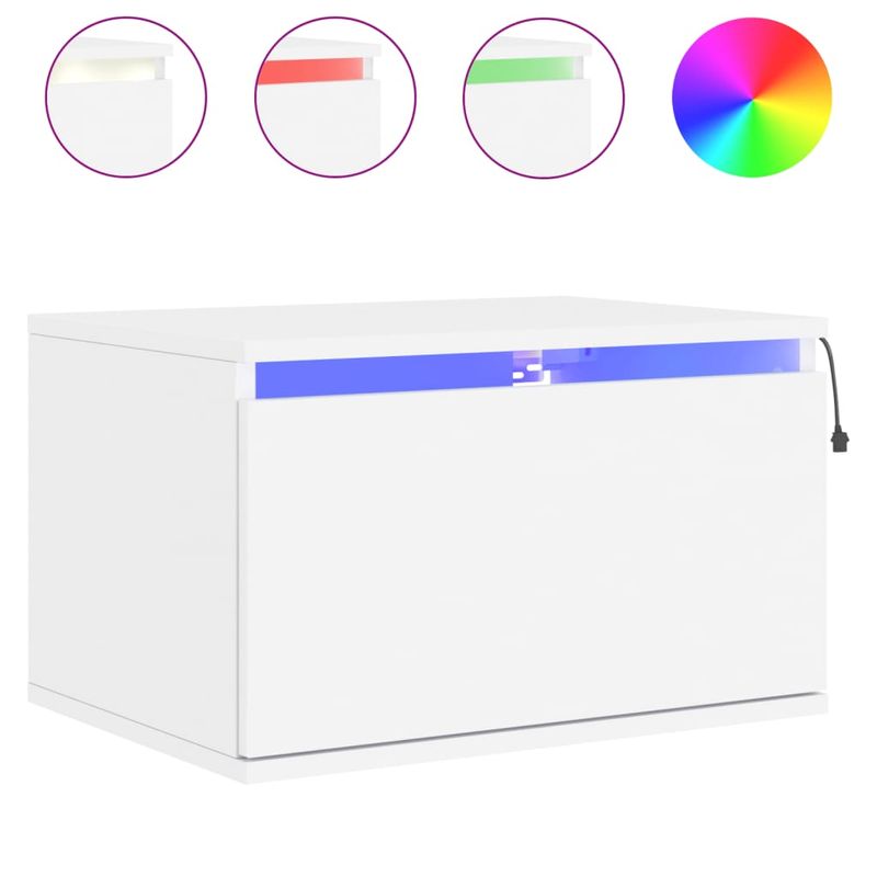 Casa si Gradina - Mobilier - Comode si corpuri - Noptiere - Noptiera montata pe perete cu lumini LED, alb - Infinity.ro