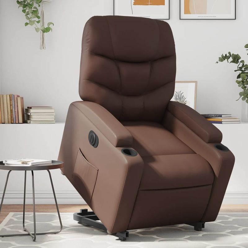 Casa si Gradina - Mobilier - Scaune si fotolii - Fotolii - Fotoliu rabatabil electric cu ridicare, maro, piele ecologica - Infinity.ro