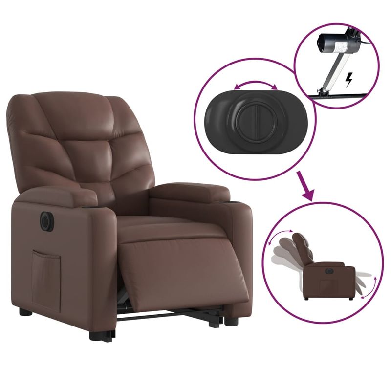 Casa si Gradina - Mobilier - Scaune si fotolii - Fotolii - Fotoliu rabatabil electric cu ridicare, maro, piele ecologica - Infinity.ro