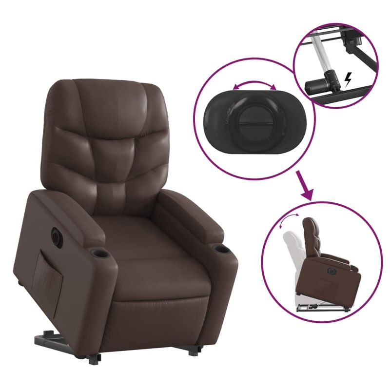 Casa si Gradina - Mobilier - Scaune si fotolii - Fotolii - Fotoliu rabatabil electric cu ridicare, maro, piele ecologica - Infinity.ro