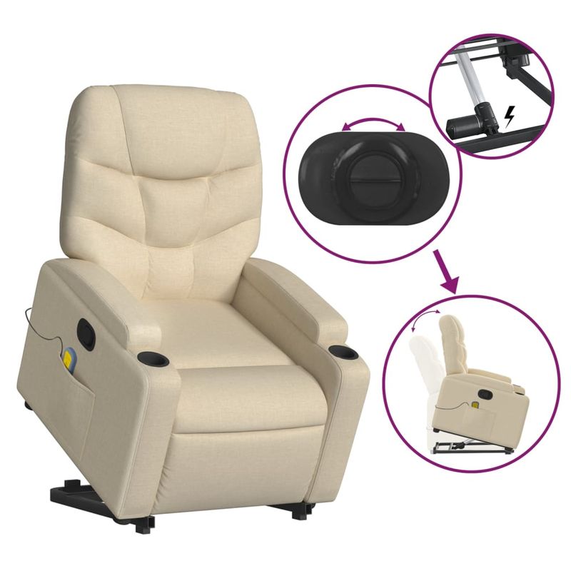 Ingrijire personala si Cosmetice - Sanatate si wellness - Articole wellness - Fotolii de masaj - Fotoliu masaj rabatabil cu ridicare, crem, material textil - Infinity.ro