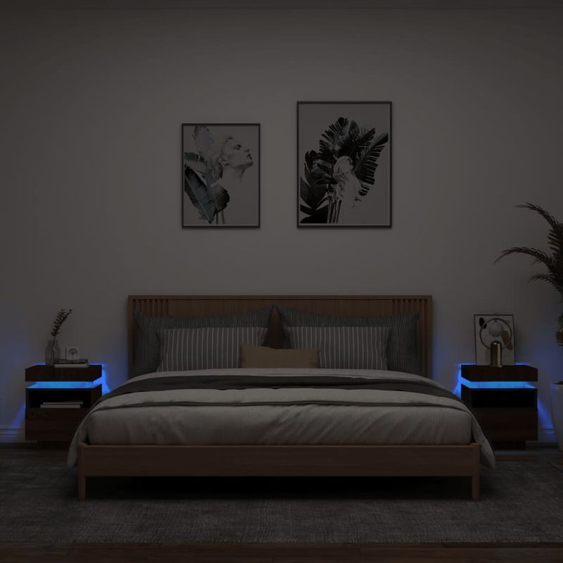 Casa si Gradina - Mobilier - Comode si corpuri - Noptiere - Noptiere cu lumini LED, 2 buc., stejar maro, 40x39x48,5 cm - Infinity.ro