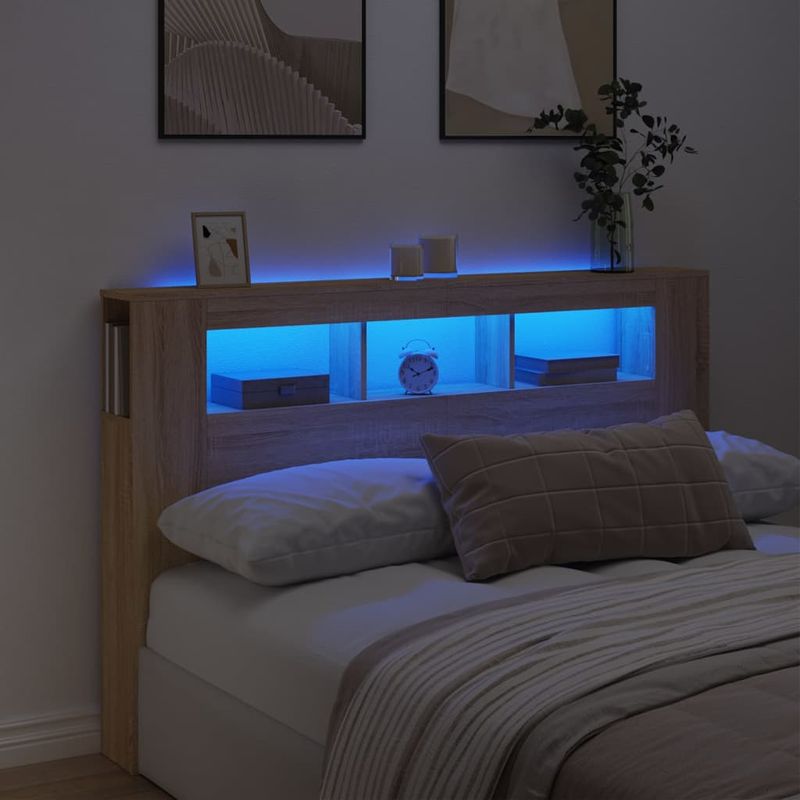 Casa si Gradina - Mobilier - Paturi si accesorii - Accesorii paturi - Tablie de pat cu LED, stejar sonoma, 160x18,5x103,5 cm, lemn - Infinity.ro