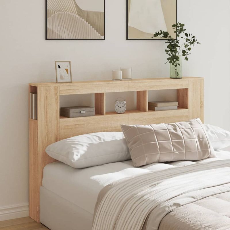 Casa si Gradina - Mobilier - Paturi si accesorii - Accesorii paturi - Tablie de pat cu LED, stejar sonoma, 160x18,5x103,5 cm, lemn - Infinity.ro