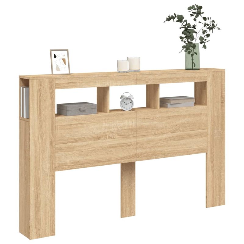 Casa si Gradina - Mobilier - Paturi si accesorii - Accesorii paturi - Tablie de pat cu LED, stejar sonoma, 160x18,5x103,5 cm, lemn - Infinity.ro