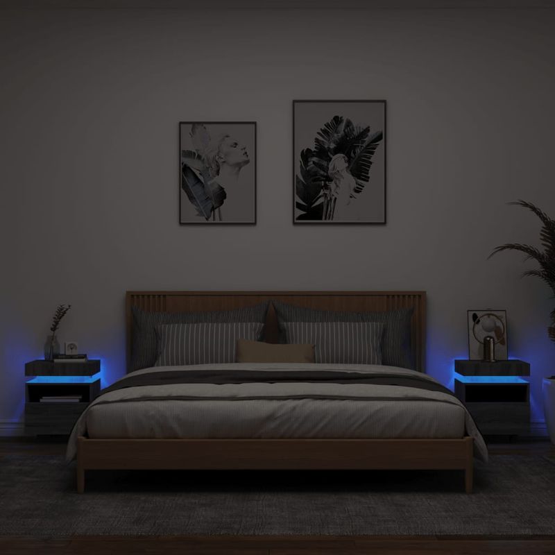 Casa si Gradina - Mobilier - Comode si corpuri - Noptiere - Noptiere cu lumini LED, 2 bucati, sonoma gri, 40 x 39 x 48,5 cm - Infinity.ro
