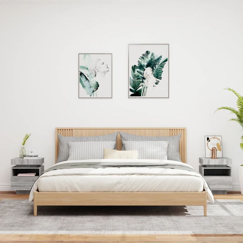 Casa si Gradina - Mobilier - Comode si corpuri - Noptiere - Noptiere cu lumini LED, 2 bucati, sonoma gri, 40 x 39 x 48,5 cm - Infinity.ro