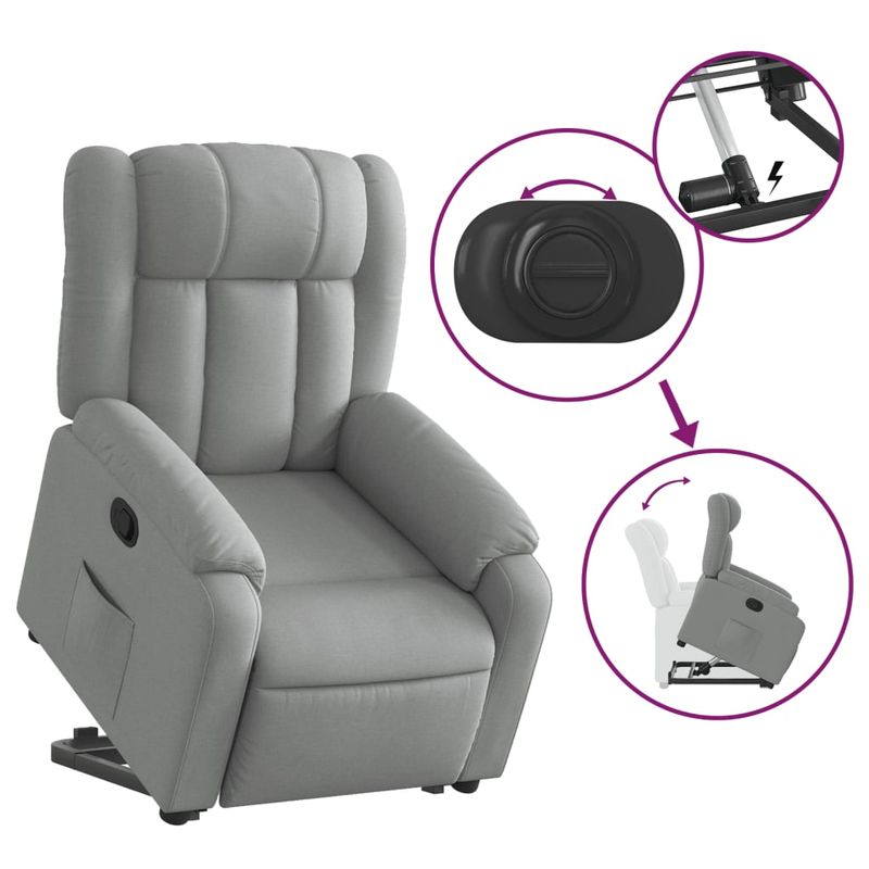 Casa si Gradina - Mobilier - Scaune si fotolii - Fotolii - Fotoliu rabatabil cu ridicare, gri deschis, material textil - Infinity.ro