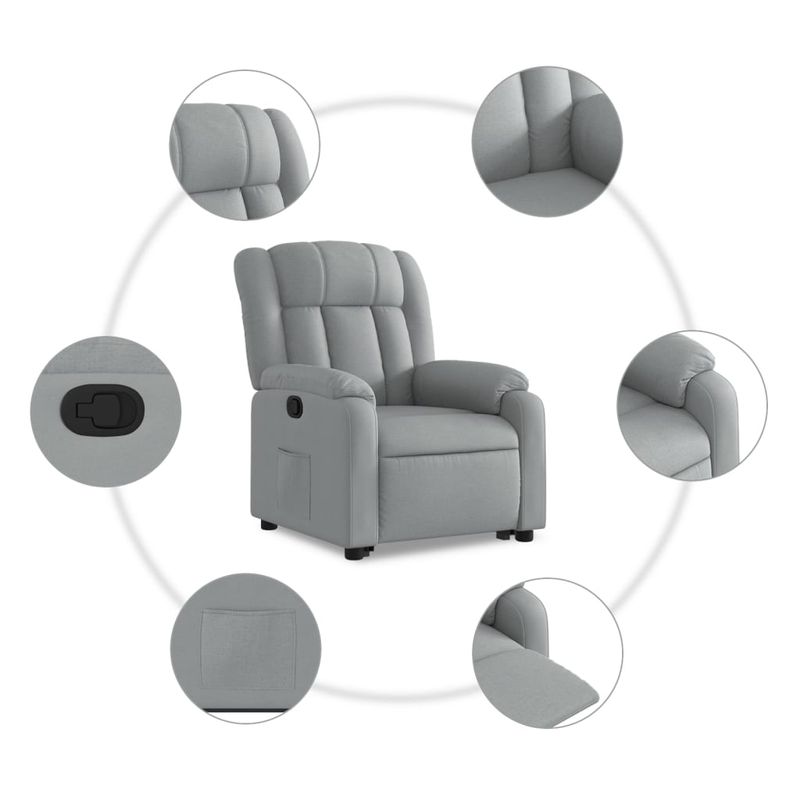 Casa si Gradina - Mobilier - Scaune si fotolii - Fotolii - Fotoliu rabatabil cu ridicare, gri deschis, material textil - Infinity.ro