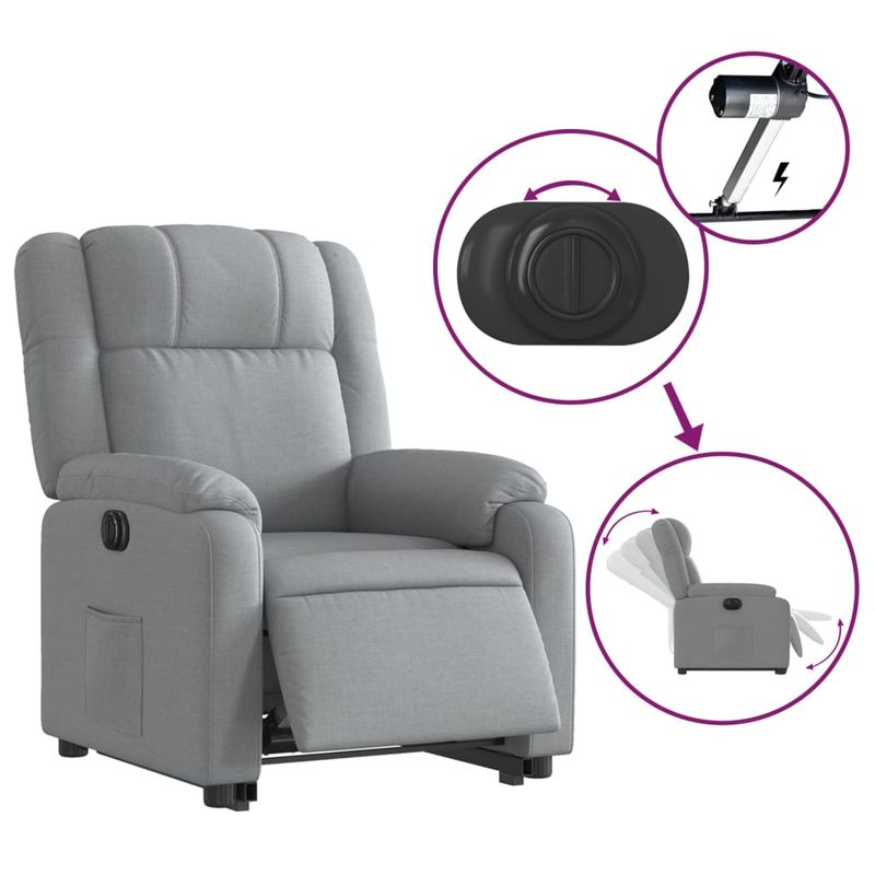 Casa si Gradina - Mobilier - Scaune si fotolii - Fotolii - Fotoliu electric rabatabil cu ridicare, gri deschis, textil - Infinity.ro