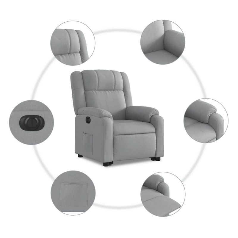 Casa si Gradina - Mobilier - Scaune si fotolii - Fotolii - Fotoliu electric rabatabil cu ridicare, gri deschis, textil - Infinity.ro