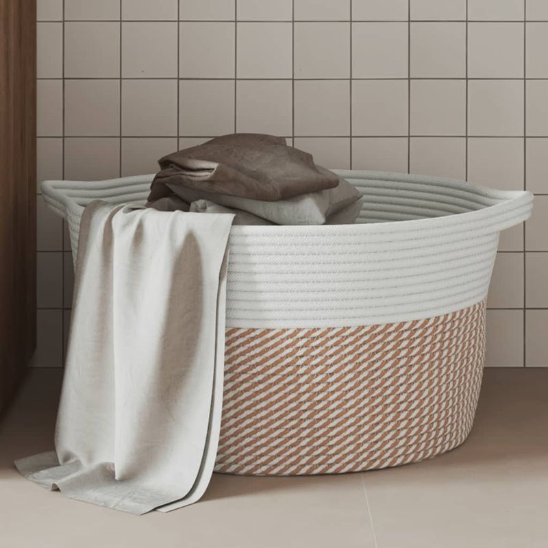 Casa si Gradina - Mobilier - Organizare si depozitare - Cutii depozitare - Cos de depozitare, maro si alb, Ø40x25 cm, bumbac - Infinity.ro
