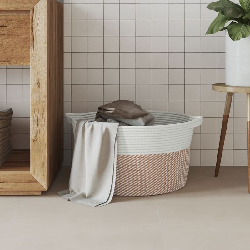Casa si Gradina - Mobilier - Organizare si depozitare - Cutii depozitare - Cos de depozitare, maro si alb, Ø40x25 cm, bumbac - Infinity.ro
