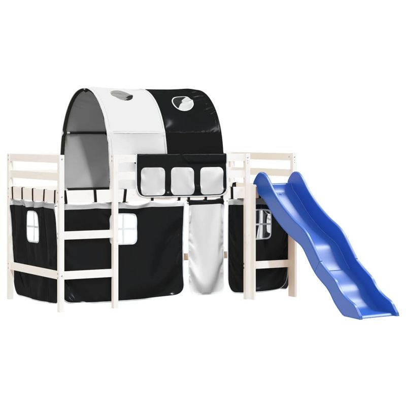 Casa si Gradina - Mobilier - Paturi si accesorii - Paturi - Pat etajat de copii cu tunel alb/negru 90x190 cm lemn masiv pin - Infinity.ro