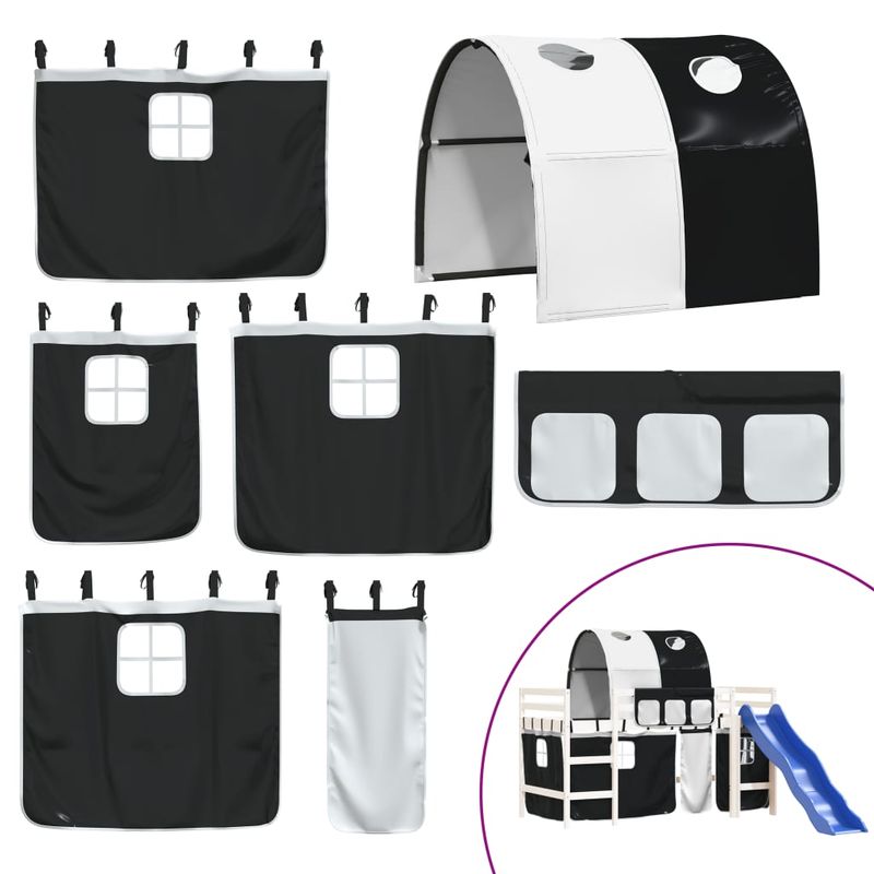 Casa si Gradina - Mobilier - Paturi si accesorii - Paturi - Pat etajat de copii cu tunel alb/negru 90x190 cm lemn masiv pin - Infinity.ro