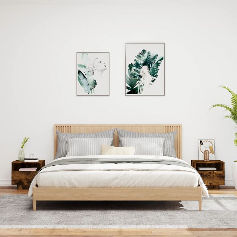 Casa si Gradina - Mobilier - Comode si corpuri - Noptiere - Noptiere cu lumini LED, 2 buc., stejar fumuriu, 40x39x37 cm - Infinity.ro