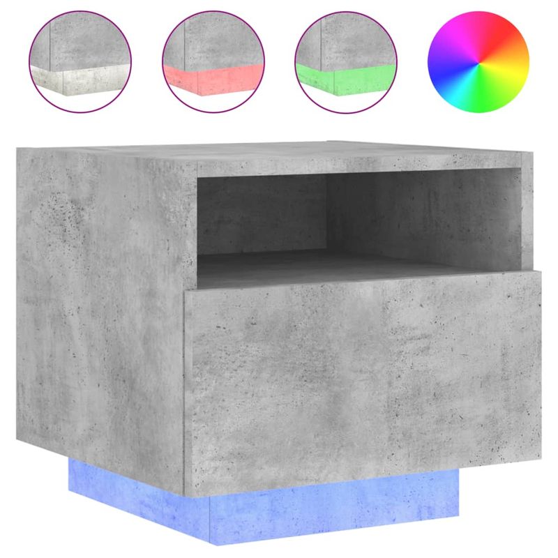 Casa si Gradina - Mobilier - Comode si corpuri - Noptiere - Noptiere cu lumini LED, 2 buc., gri beton, 40x39x37 cm - Infinity.ro