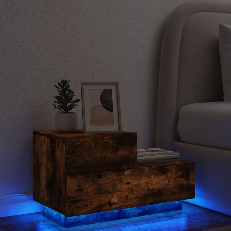 Casa si Gradina - Mobilier - Comode si corpuri - Noptiere - Noptiera cu lumini LED, stejar fumuriu, 70x36x40,5 cm - Infinity.ro