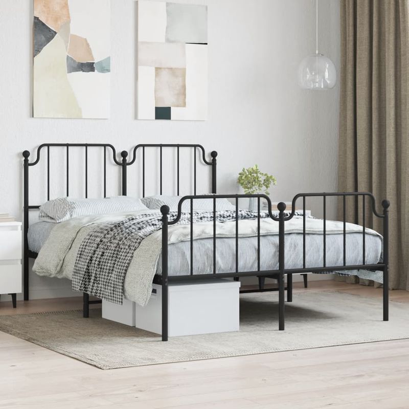 Casa si Gradina - Mobilier - Paturi si accesorii - Paturi - Cadru pat metalic cu tablie de cap/picioare , negru, 140x200 cm - Infinity.ro
