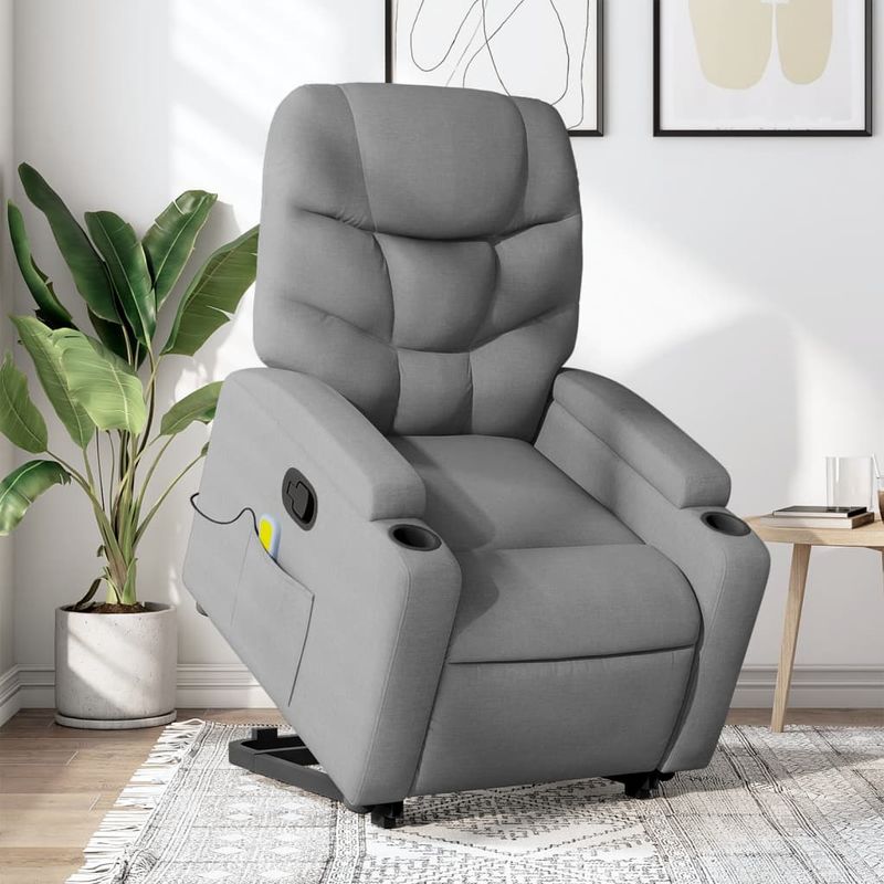 Ingrijire personala si Cosmetice - Sanatate si wellness - Articole wellness - Fotolii de masaj - Fotoliu de masaj rabatabil cu ridicare, gri deschis, textil - Infinity.ro