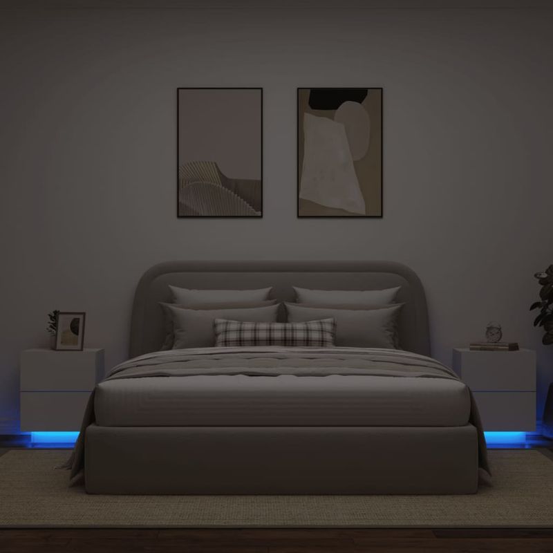 Casa si Gradina - Mobilier - Comode si corpuri - Noptiere - Noptiere cu lumini LED, 2 buc., alb, lemn prelucrat - Infinity.ro