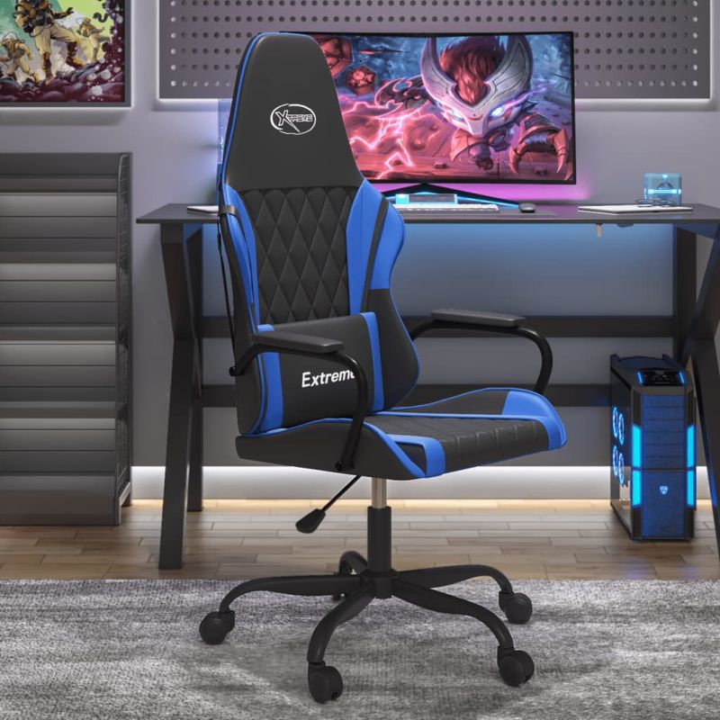 PC, gaming si accesorii - Gaming - Accesorii gaming - Scaune gaming - Scaun de gaming de masaj, negru si albastru, piele ecologica - Infinity.ro
