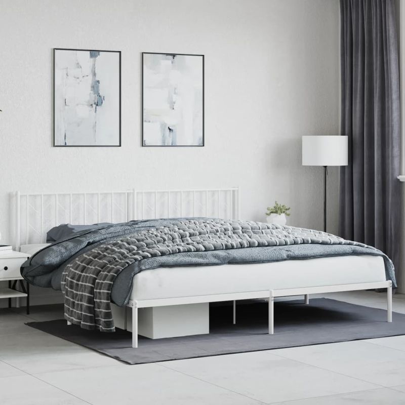 Casa si Gradina - Mobilier - Paturi si accesorii - Paturi - Cadru de pat metalic cu tablie, alb, 200x200 cm - Infinity.ro