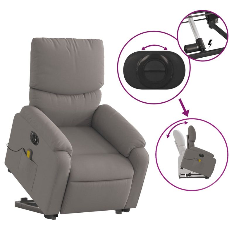 Ingrijire personala si Cosmetice - Sanatate si wellness - Articole wellness - Fotolii de masaj - Fotoliu electric masaj rabatabil cu ridicare, gri taupe, textil - Infinity.ro