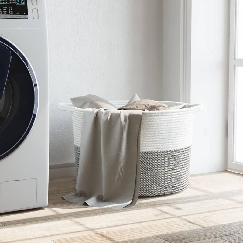 Casa si Gradina - Sanitare - Suporturi si accesorii baie - Accesorii baie - Cos de rufe, gri și alb, diametru 55x36 cm, bumbac - Infinity.ro