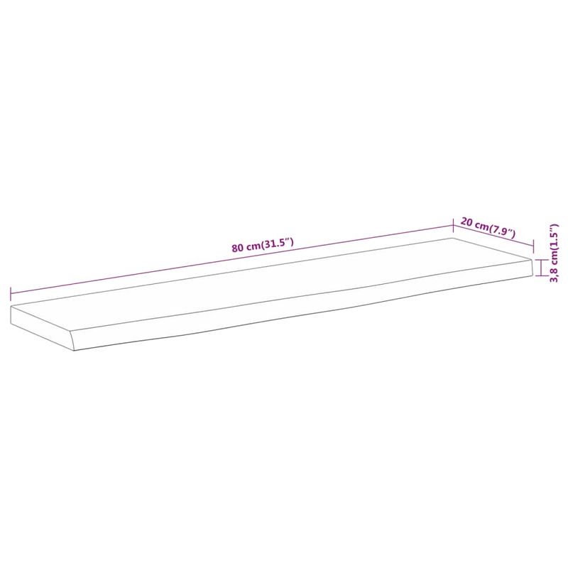Casa si Gradina - Mobilier - Biblioteci si rafturi - Rafturi - Raft perete 80x20x3,8 cm dreptunghiular lemn acacia margine vie - Infinity.ro