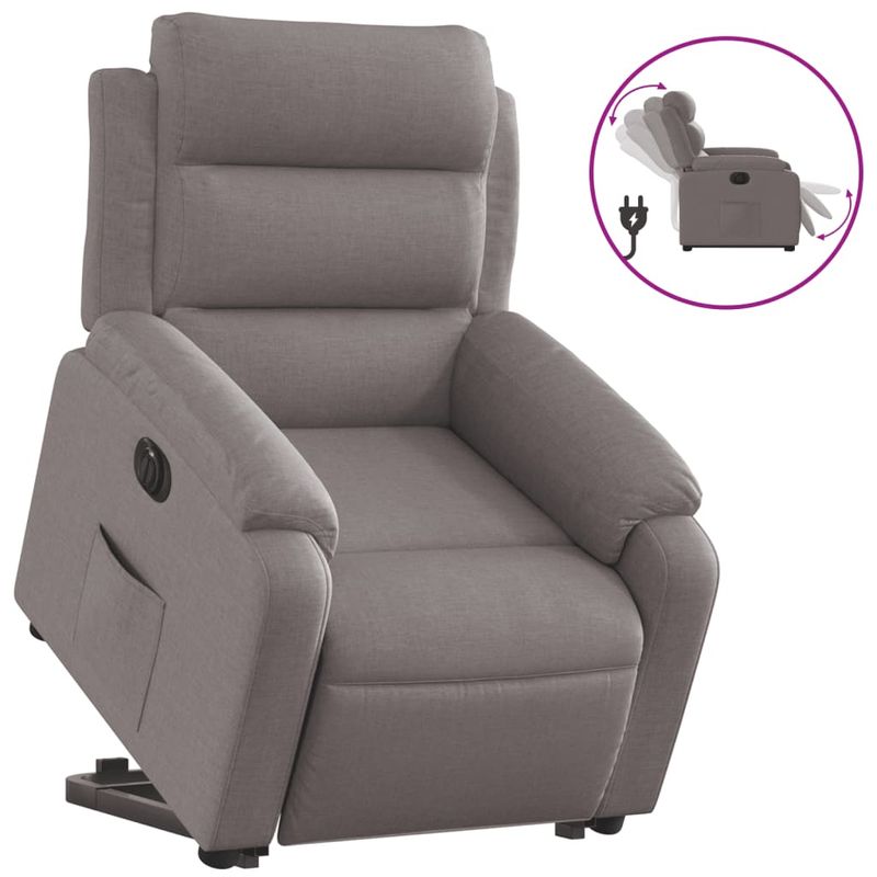 Casa si Gradina - Mobilier - Scaune si fotolii - Fotolii - Fotoliu electric rabatabil cu ridicare, gri taupe, textil - Infinity.ro