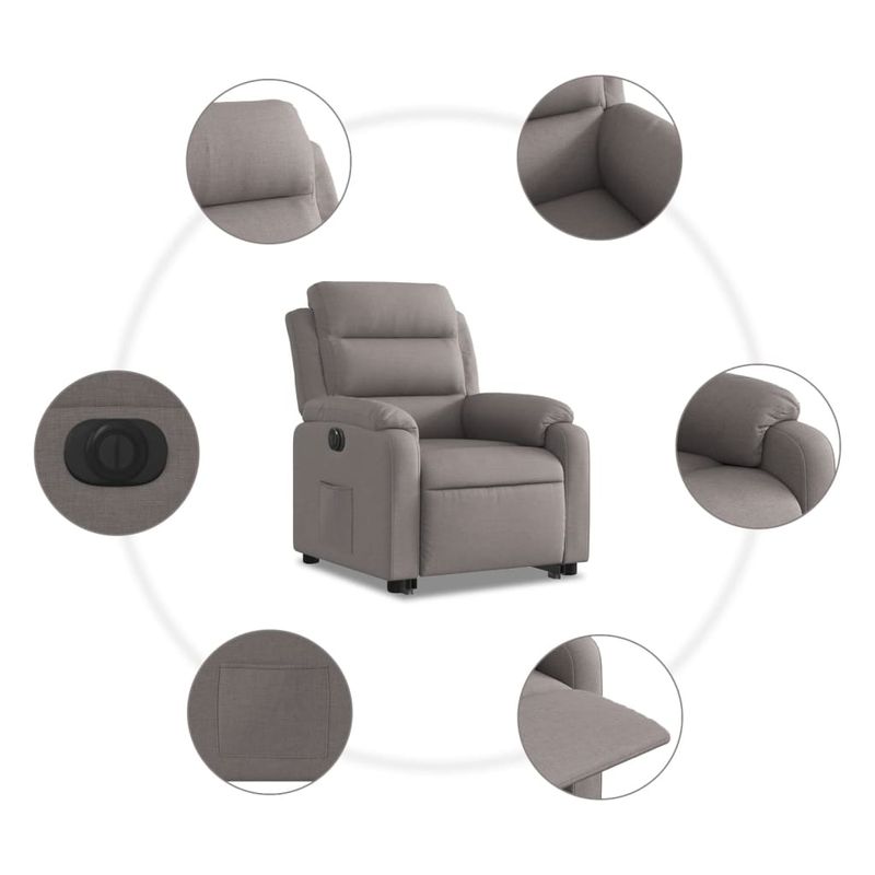 Casa si Gradina - Mobilier - Scaune si fotolii - Fotolii - Fotoliu electric rabatabil cu ridicare, gri taupe, textil - Infinity.ro