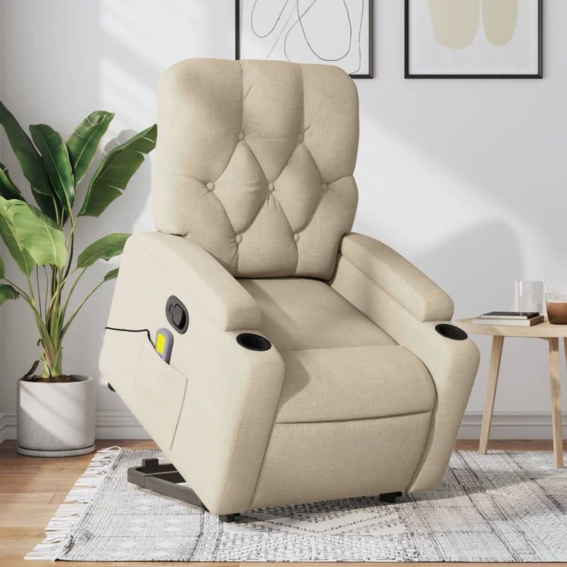 Ingrijire personala si Cosmetice - Sanatate si wellness - Articole wellness - Fotolii de masaj - Fotoliu masaj rabatabil cu ridicare, crem, material textil - Infinity.ro